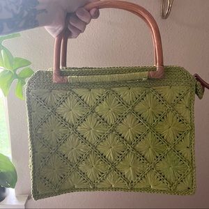 Green wicker handbag